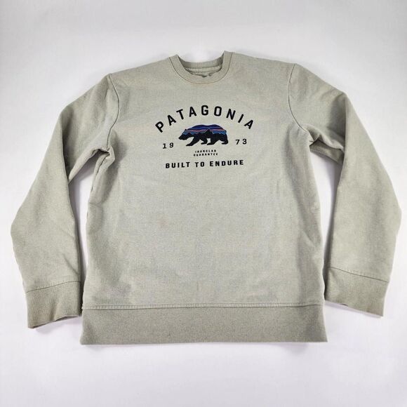 Patagonia Mens Arched Fitz Roy Bear Siz S Uprisal Crew Sweatshirt Beige Pullover - Picture 1 of 11